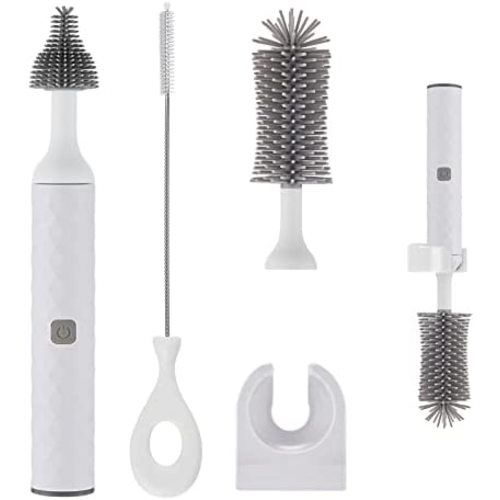 WHNL Electric Bottle Brush Set with Baby Bottle Brush Cleaner, Nipple Brush,Straw Cleaner Brush,Travel Baby Essentials, for Moms,White