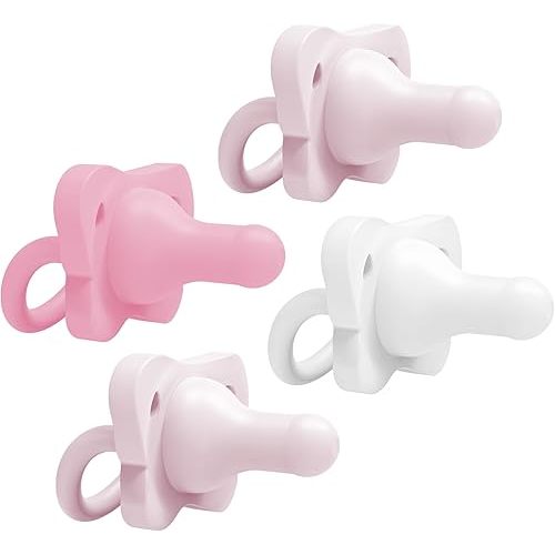 Dr. Brown's HappyPaci 100% Silicone Baby Pacifier, Contoured One-Piece Design, Light-Pink, Pink, White, 0-6m, BPA-Free, 4-Pack