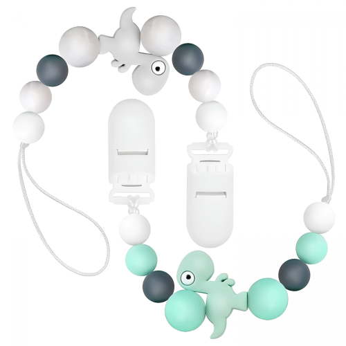 XIRQI 2 Pack Food Grade Silicone Pacifier Clip for Baby Teething Toys Green+Grey