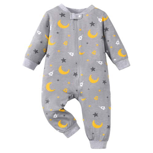 Actgleam Newborn Baby Girls Boys Romper Long Sleeve Zip-Up Pajamas Bodysuit,0-3Months