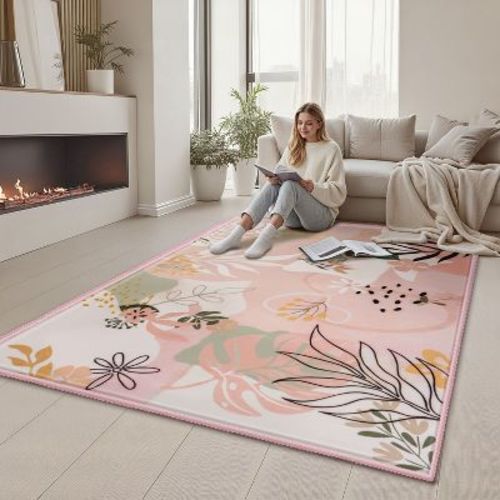 5x7 Feet Area Rugs for Living Room Non-Slip Washable Large Rug with Rubber Backing Soft Art Floral Carpet for Bedroom Kids Nursery Dining Room