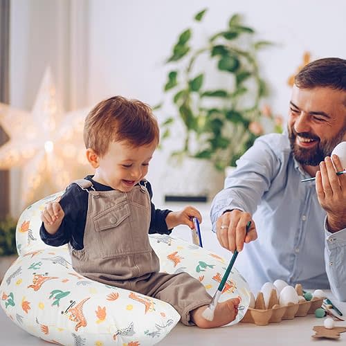 AMASKY Nursing Pillow, More Support for Mom and Baby, Removable Cotton Cover and Colorful Animal Patterns, Machine Washable, Plus Size Baby Pillow, White, Pallet of Product