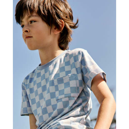 Dusk Blue Checks Relaxed Pocket Tee