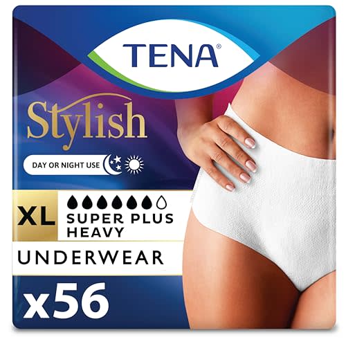 TENA Stylish White Super Plus Incontinence Underwear Women, XL 48-64in 64ct | For everyday confidence, this protectivce Incontinence underwear offers strong absorbency with a comfortable, body-close fit