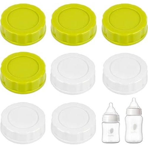 8-Pack Bottle Caps Compatible with Evenflo Wide Neck Bottles, Spill-Proof Travel & Storage Replacement Lids, Leak-Resistant&Easy-to-Clean,Also Fit for Lansinoh Wide Neck Glass Bottles(White/Green)