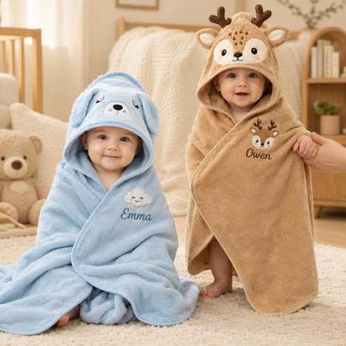 Personalized Baby Hooded Towel, Embroidered Name Animal Bath Towel, Newborn Baby Shower Gift