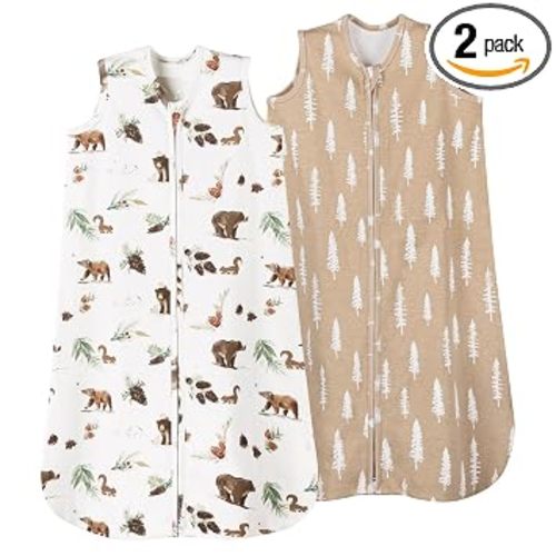 david's kids 100% Organic Cotton Baby Sleep Sack 6-12 Months, Soft Baby Wearable Blankets with 2-Way Zipper, 2 Pack Comfy Sleeping Bags for Infant Newborn Boys Girls, Medium Size, Woodland
