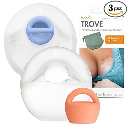 Boon Trove Silicone Manual Breast Pump Set - Hands Free Breast Milk Collector - Includes Polyester Travel Pouch - Breastfeeding Essentials - 2 Count