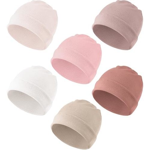 Konssy 6 Pack Baby Beanie Hats for Newborn Infant Girls Boys, 0-24 Months
