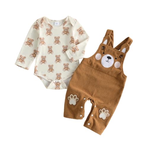 Hnyenmcko Newborn Baby Boy Clothes Fall Striped Romper Overalls Pants Set | Infant Fall Winter 3Pcs Outfit Set, 0-18M, Mama's Boy/Dad's Little Dude Letter Embroidery, Long Sleeve, Suspender Pants