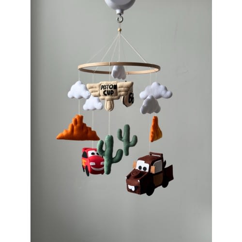 Car McQueen Crib Mobile: Handmade Cars Hanging Baby Mobile, Personalised Disney Piston Cup Nursery Decor