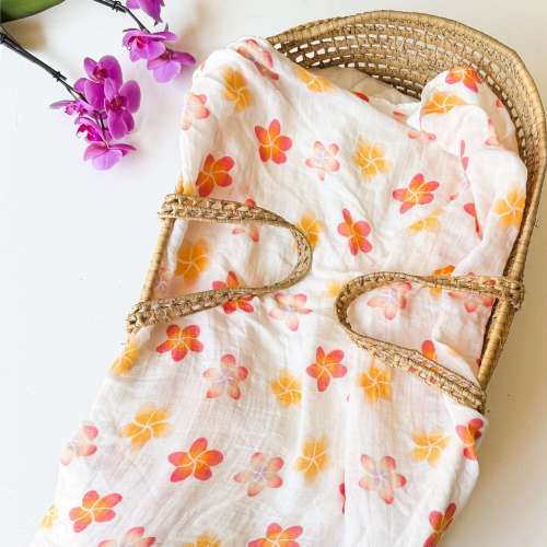 Plumeria Organic Bamboo Swaddle | Tropical Nursery Decor – Coca + B.