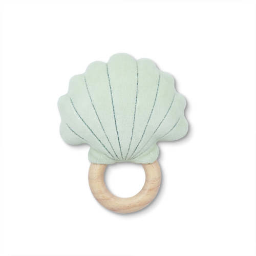 Teal Shell Rattle – Organic Cotton & Wood Teething Toy