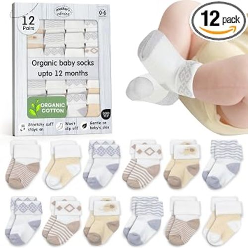Organic Cotton Blend 12 Newborn Baby Socks 0-6 M Unisex Registry