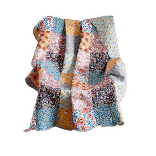 Greenland Home Carlie Modern Floral Quilt, Tapestry & Throw Blanket, 50 x 60 inches, Calico Patches