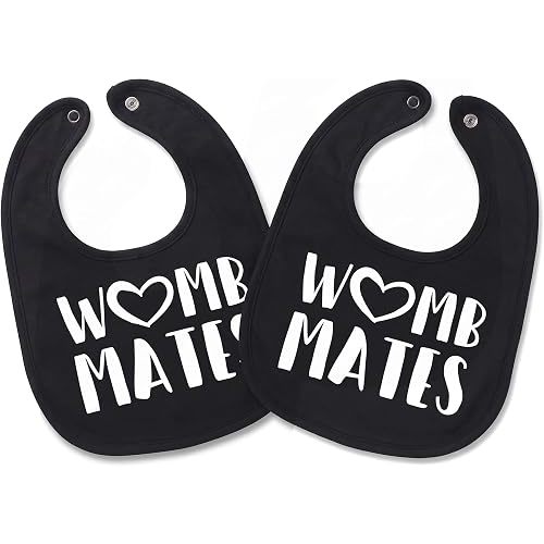 100% Cotton Womb Mates Twin Bibs Sets for Babies, Mate Black