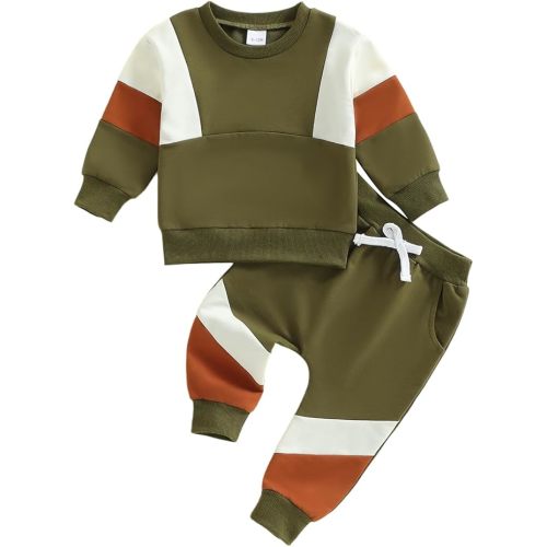 Kupretty Toddler Baby Boy Fall Winter Clothes Color Block Long Sleeve Sweatshirt Pullover Tops + Joggers Pants Outfit Set