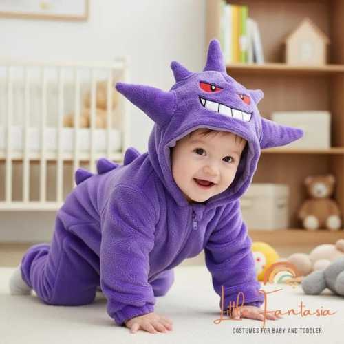 Gengar Baby Costume: Purple Fleece Onesie with Spikes!