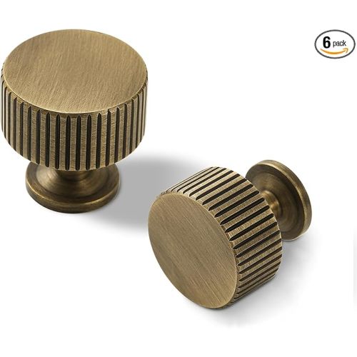 SALISENG Antique Brass Kitchen Cabinet Knob - Bronze Dresser Drawer Knob 6 Pack, Brass Handles for Bathroom Bedroom Closet Wardrobe, Furniture Hardware Pulls