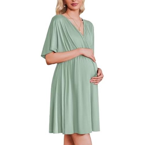 Ekouaer 3 in 1 Labor and Delivery Gown for Hospital Short Sleeve Maternity Nursing Dress Nightgown Postpartum Sleepwear
