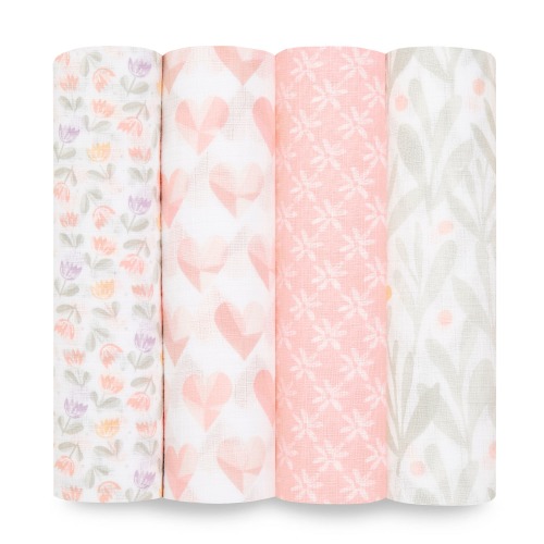 Piece Of My Heart Cotton Muslin Swaddles 4pk | aden + anais