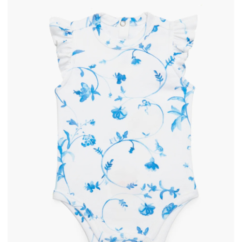 The Jillee Ruffle Onesie - Blue Botanical