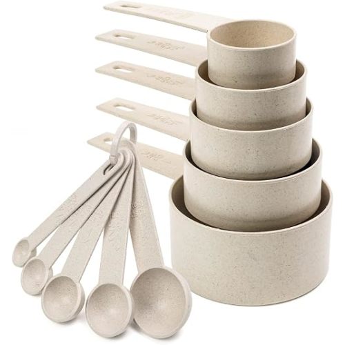 Beille Cream Wheat Straw Measuring Cups Spoons Set Cooking Baking Tools 10pc