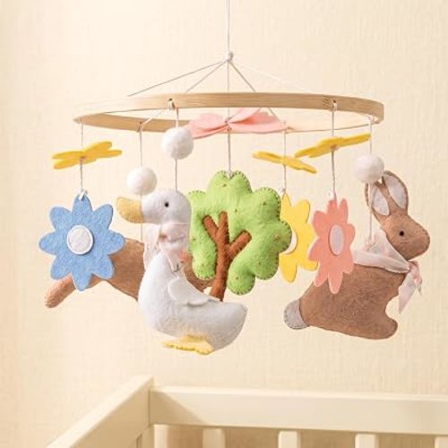 let's make Woodland Baby Crib Mobile Handmade Bunny & Goose Nursery Decor