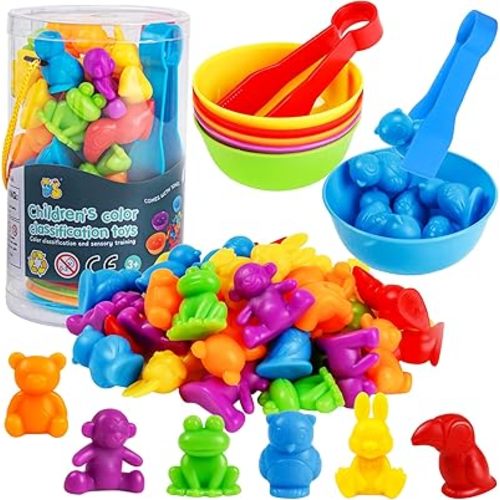 RAEQKS Counting Sorting Toys Matching Stacking Toys With Bowls Preschool Learning Activities For Math Montessori Fine Motor Skills Sensory Animals Toy Sets Gift for Toddlers Kids Boy Girl Aged 3+ Year