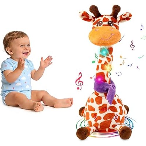 Dancing Talking Giraffe Plush Toy, Interactive Repeating Plush Toy that Mimics Your Words. Glowing Electric Giraffe Gifts with 10 Built-in Kids’ melodies, Ideal for Toddlers Aged 1-3.