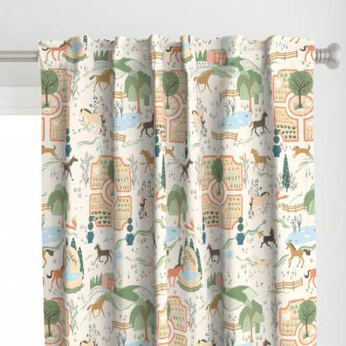 Whimsical Curtain Panel - Horses Village Pony Countryside Farmhouse Nursery Pond Trees Custom Curtain Panel - Pony Farm by michele_norris -