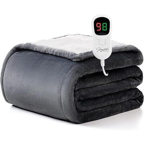 Homemate Heated Blanket Electric Throw - 50"x60" Heating Blanket Throw 1/2/4/6/8 Hours Auto-Off 10 Heat Level Over-Heat Protection Flannel Sherpa ETL Certification