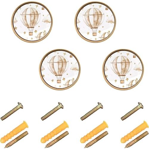 xigua 4 pcs Watercolor Hot Air Balloons Decorative Cabinet knobs, 1-1/4 inch Furniture Drawer Pulls, Round Cabinet Knobs with Screws for Drawer, Dresser & Closet