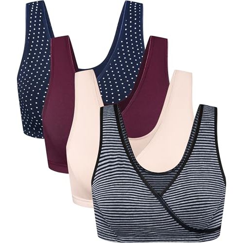 CAKYE 4 Pack Nursing Bras for Breastfeeding Maternity Cotton Sleep Bralette