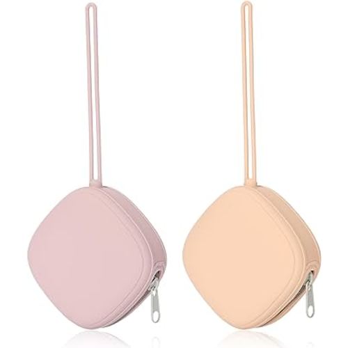 Silicone Pacifier Holder Case, Baby Binky Silicone Cover Pouch, Silicone Pacifier Storage Case for Diaper Bag, 2 Pack (Blush, Dusty Lilac)