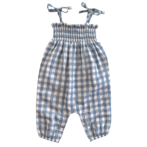Blue Gingham / Organic Smocked Jumpsuit