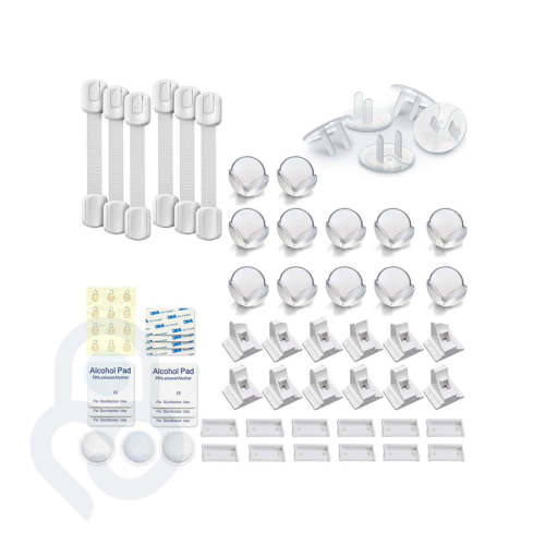 Baby Proof Me | "Complete Care" Safety Kit – 12 Magnetic Cabinet Lock, 6 Safety Strap Locks, 24 Outlet Covers, & 12 Corner Protectors For Child Safety