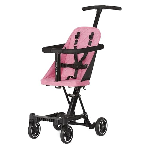 Dream On Me Coast Rider Travel Stroller, Lightweight & Compact Baby Stroller, Theme Park Approved, Book-Folding Design, Adjustable Handle, Soft-Ride Wheels, Converts to Rider & Scooter - Pink