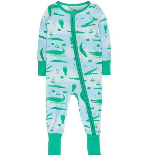 RuffleButts Gender Inclusive Viscose from Bamboo Baby Convertible One Piece Pajama - Alligator Adventure, 12-18m