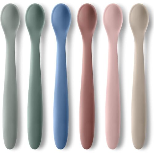 6-Piece Silicone Baby Feeding Spoons for First Stage Infant, Soft-Tip Easy on Gums I Training Spoon Self | Baby Utensils Feeding Supplies, Dishwasher Safe & Boil-proof