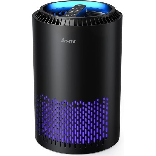 AROEVE Air Purifiers for Bedroom Home, Air Purifier For Smoke Pollen Dander Hair Smell Air Cleaner with Sleep Mode Speed Control For Bedroom Office, MK01- Black(Available for California)