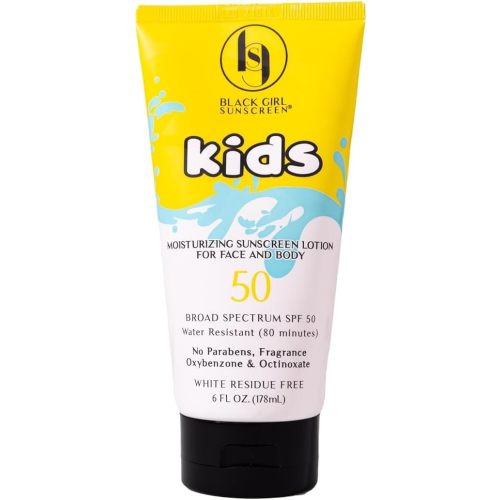 BLACK GIRL SUNSCREEN Large Kids SPF 50 Sunscreen Lotion, 6 Oz Vegan & Water-Resistant, Will not Leave White Residue (6 Fl. Oz.)