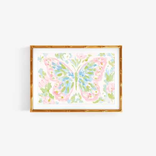 Floral Abstract Butterfly Art: Preppy Pink & Blue Dorm Print (Digital Download)