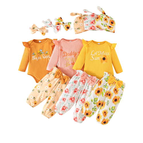 WIBACKER 1-Set Newborn Baby Girl Clothes Daddy's Girl Infant Romper Spring Fall Outfits Gifts for Girls Cute Pant 4Pcs Sets