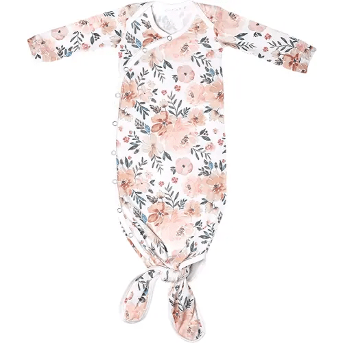 Copper Pearl Baby Gown - Knotted Newborn Sleepers for Baby Boy and Girl, Soft Stretchy Long Sleeve Infant Gowns with Bottom Tie and Hand Mittens, Perfect Hospital Coming Home Outfit (Autumn)