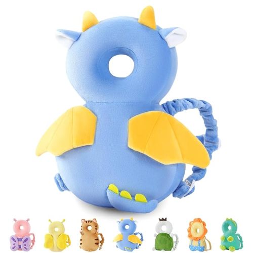 JunNeng Baby Head Protector Backpack, Toddler Walking Fall Head Protection, Blue Dinosaur