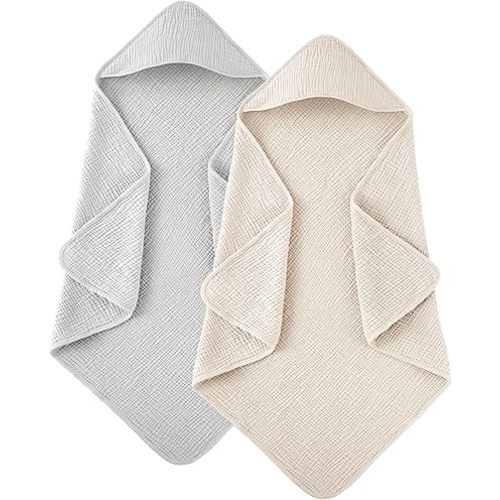 Susurration 2 Pack Thick Muslin Baby Towels, 100% Cotton Soft and Absorbent Baby Bath Hooded Towel for Newborn, Infant, Girls, Boys, Baby Essentials