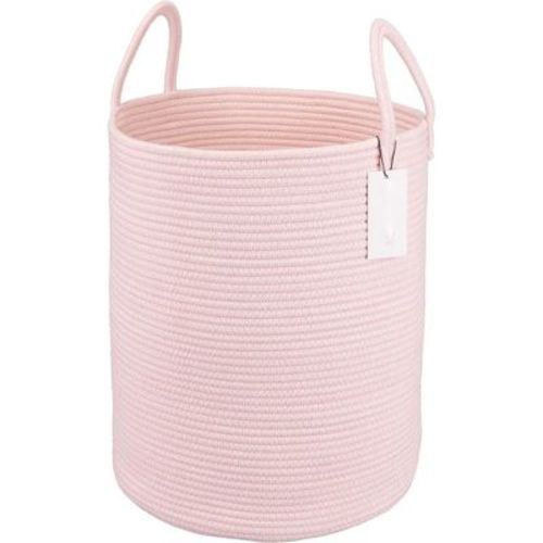 LISM 58L Cotton Rope Laundry Basket Hamper for Clothes Woven Storage Basket for Living Room(Pink)