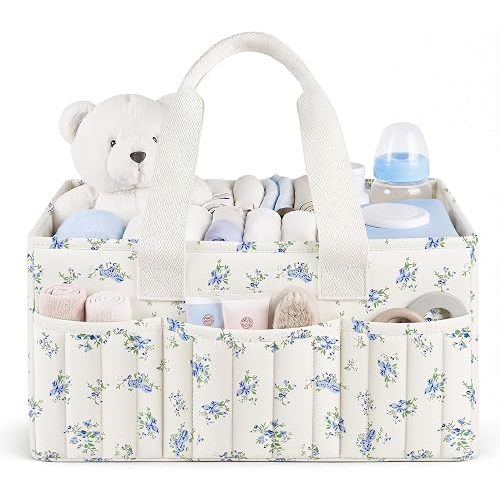 Floral Baby Diaper Caddy Organizer with Lid, Gift Basket for Baby Shower