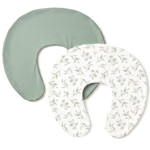 Konssy 2 Pack Nursing Pillow Covers, Stretchy and Soft Nursing Cover for Breastfeeding Pillows, Pillow Slipcover for Baby Girls Boys Newborn (Green, Green Leaves)